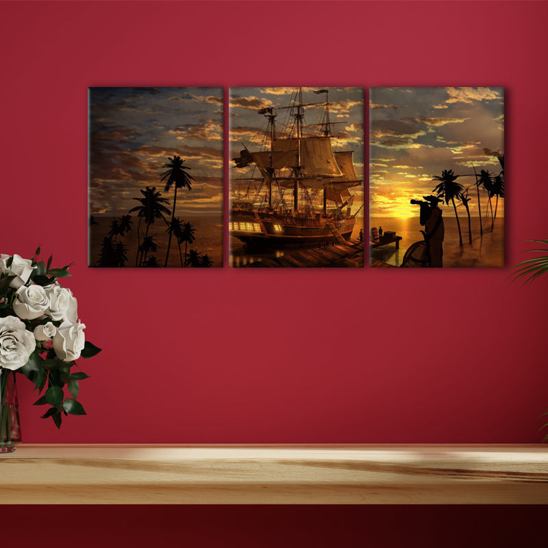 Sailing Tranquility: A Wall Art Immortalizing a Ship at Dock During Sunset - Embrace the Peaceful Horizon of Maritime Evenings - S05E75