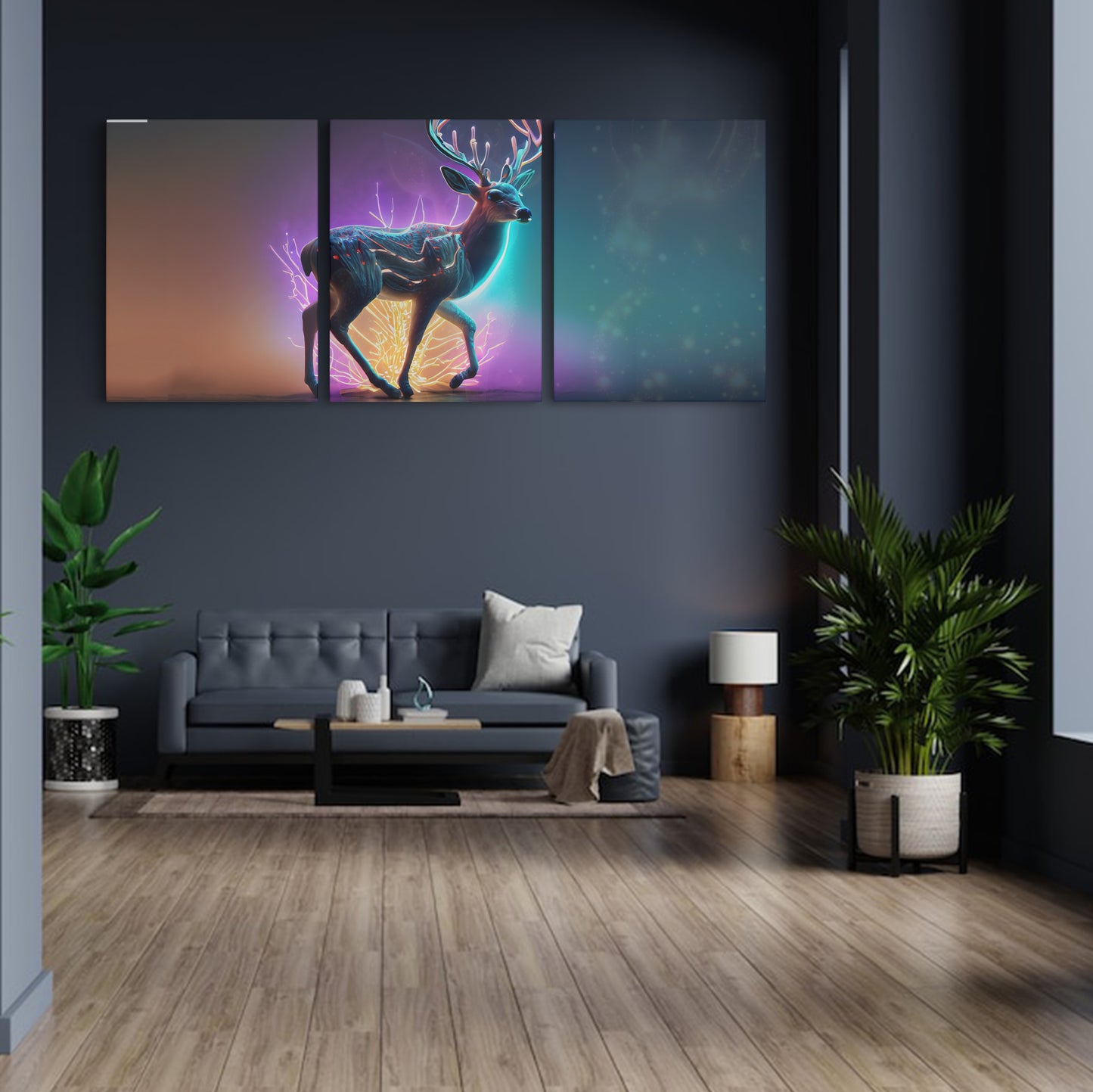 Radiant Majesty: Glowing Neon Deer - Captivating Wall Art Celebrating the Mesmerizing Glow and Regal Presence of a Luminous Deer - S06E06