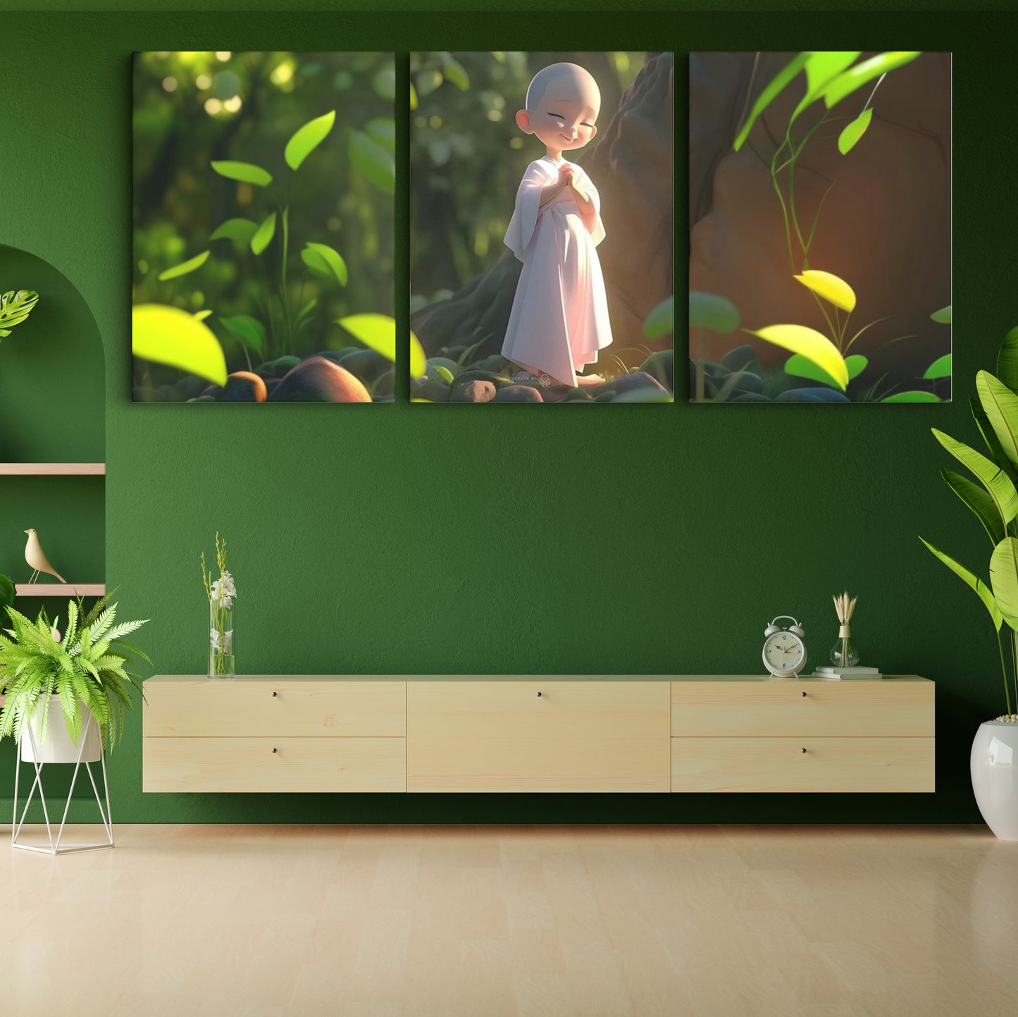 Tranquil Reverie: A Wall Art Capturing a Monk's Serenity in a Forest - Cultivate Inner Peace and Reflection through Nature's Embrace - S05E71