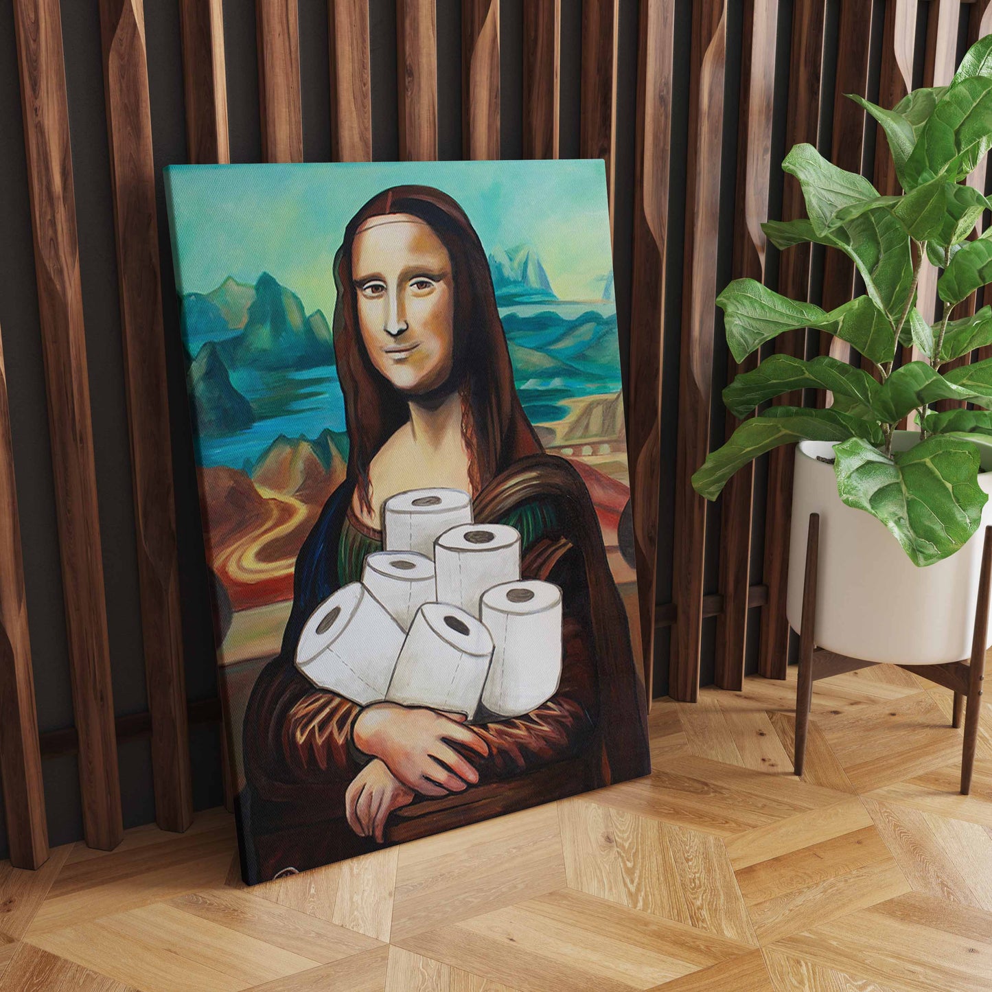 Hilarious Twist, Mona Lisa holding Donuts and Toilet Papers - Funny wall art for Living Room Decor S04E13
